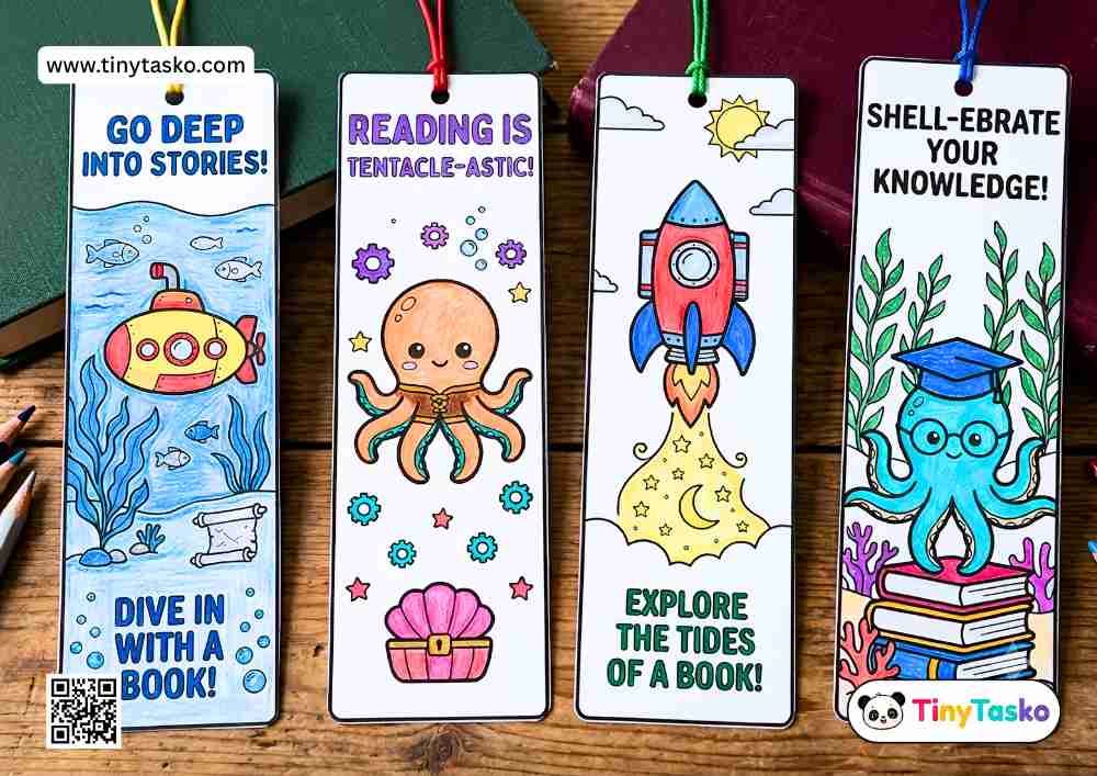 Printable Coloring Bookmarks Pack – 20 Unique Designs
