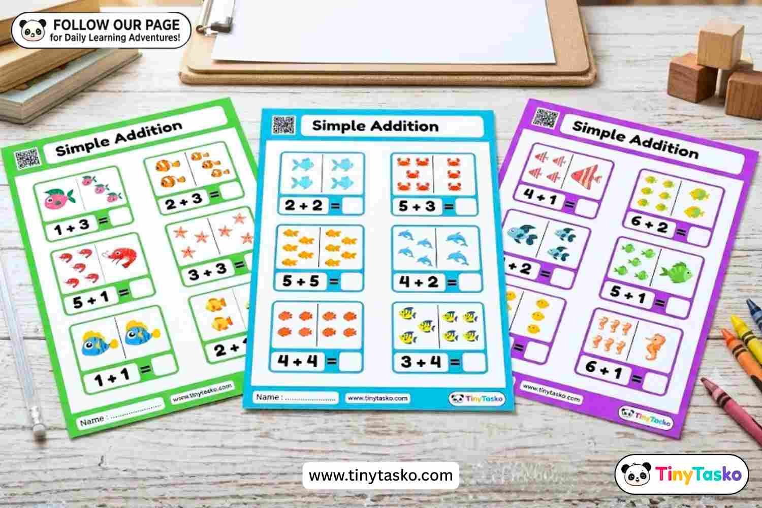 Ocean Themed Simple Addition Worksheets