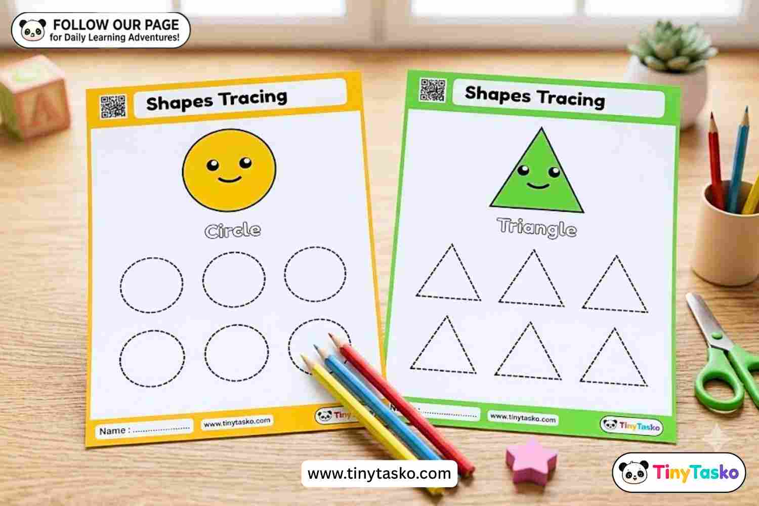 Cute Shapes Tracing Worksheets for Toddlers & Preschool