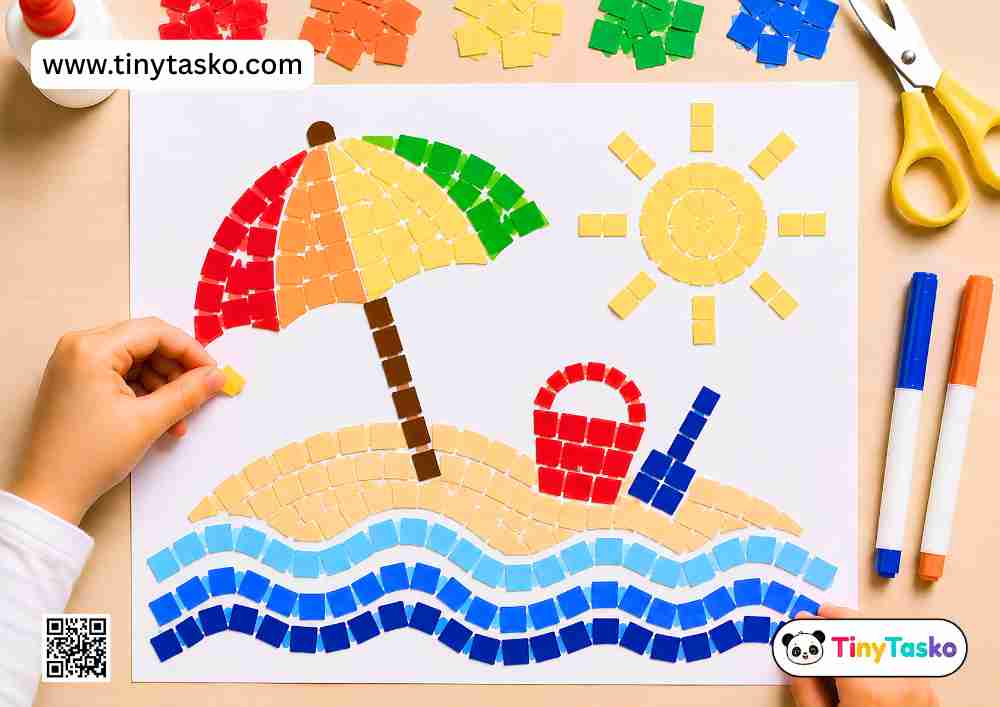 Summer Beach Mosaic Art Projects: Printable Preschool Worksheets & Craft Activities